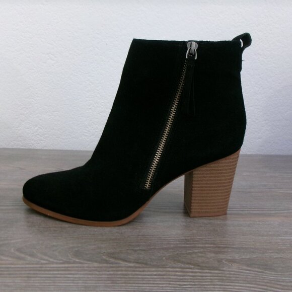 New SUSINA Black Genuine Suede Leather Boots Booties 10 High Heel Side Zipper - Picture 6 of 13